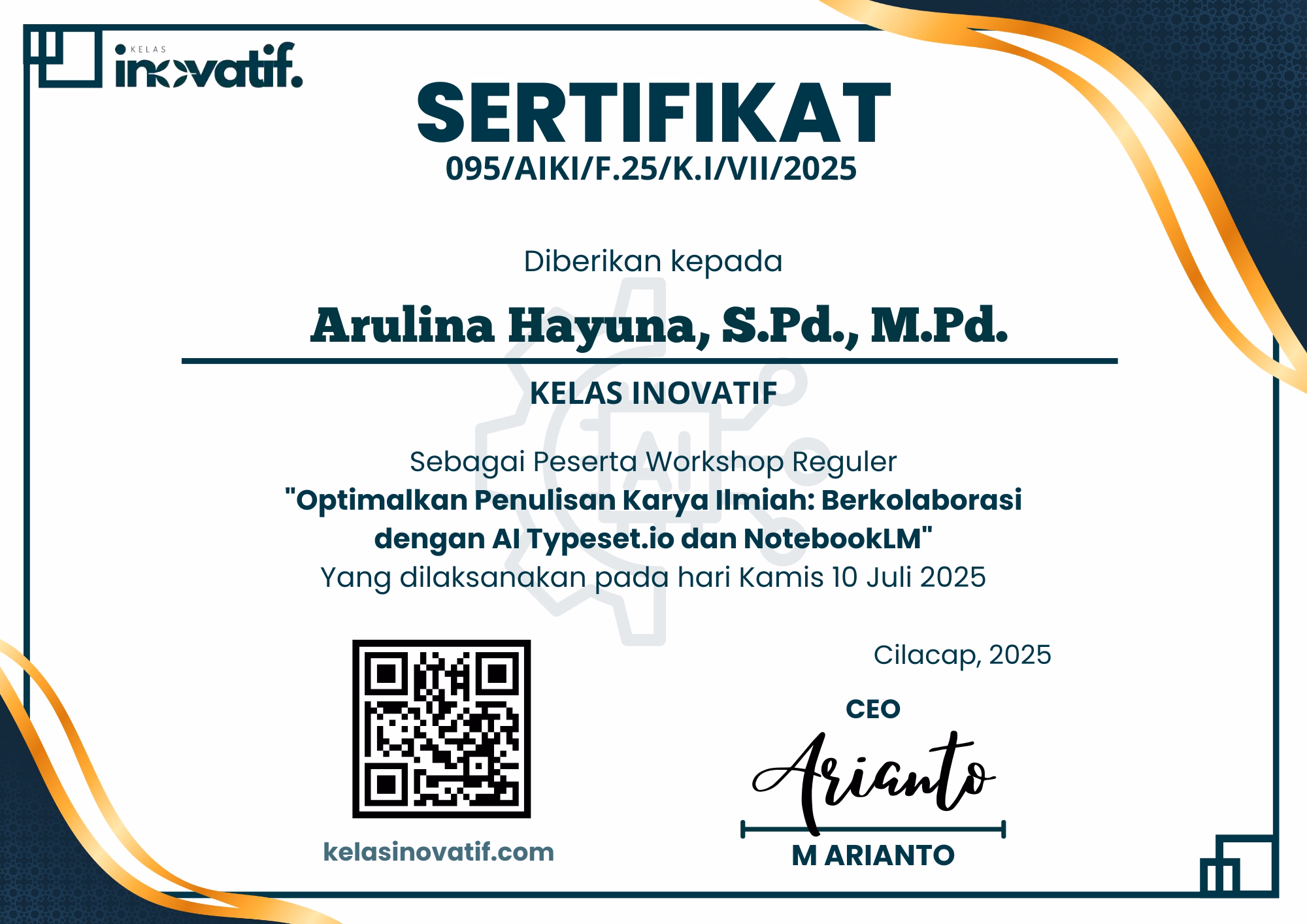Sertifikat Workshop Reguler